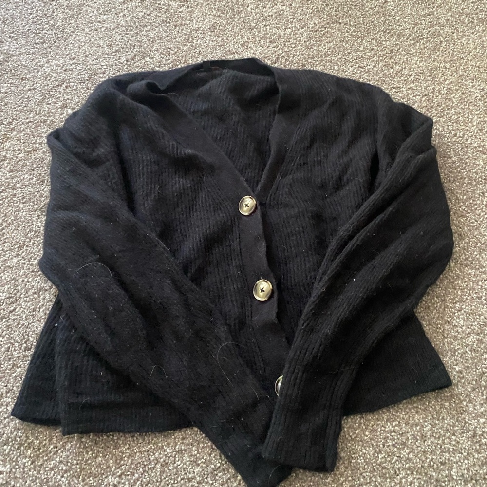 Quince Black Baby Alpaca Knit Cardigan Sweater V-Neck